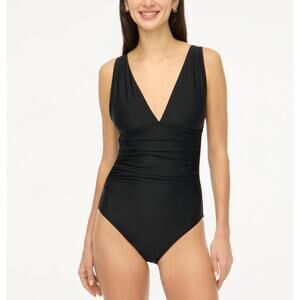 J.Crew Ruched Plunge One-piece Swimsuit WMNS XL Black Adjustable Straps Stretchy